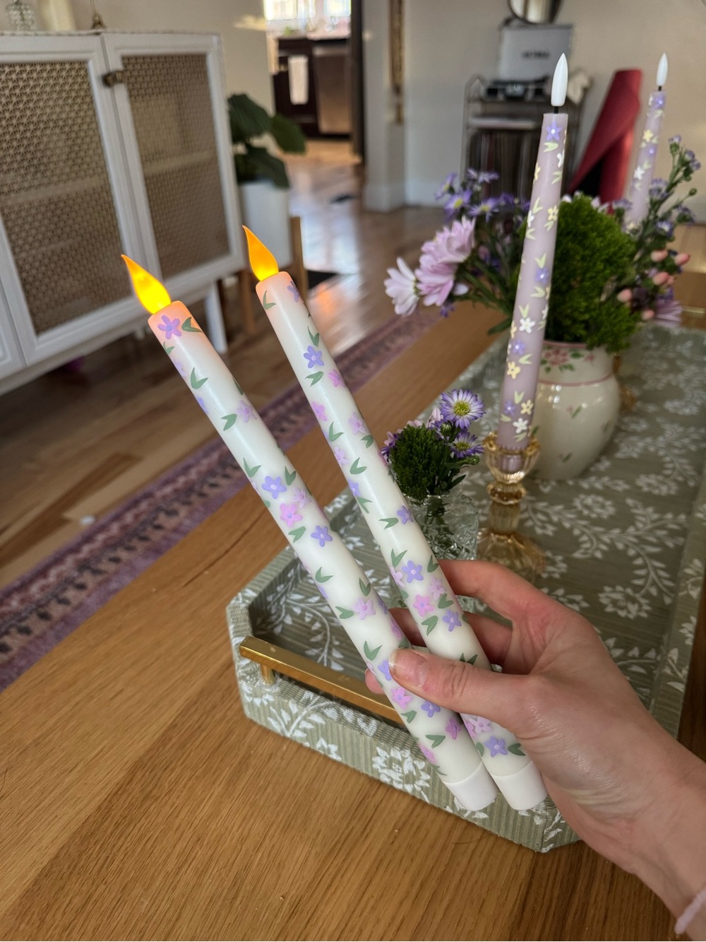 Hand painted battery taper candles
